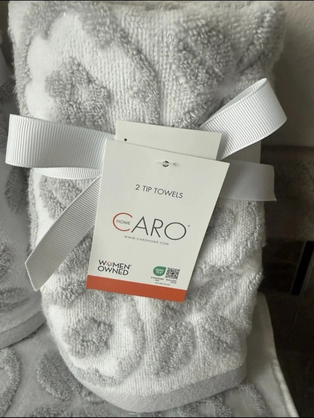 6pc CARO Home Plush Bath Hand Tip Towel Set Gray XOXO Daisy Flower Towel Set New